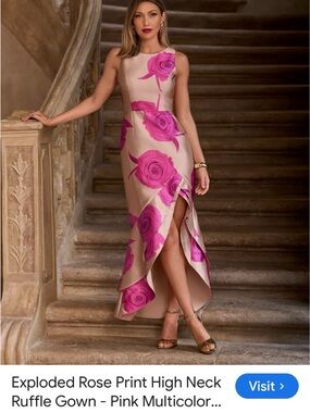 Boston Proper Cream and Pink Floral Satin Dress